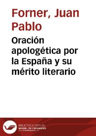 Portada:Oración apologética por la España y su mérito literario / Juan Pablo Forner