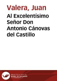 Portada:Al Excelentísimo Señor Don Antonio Cánovas del Castillo