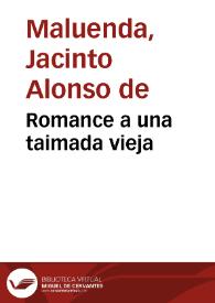 Portada:Romance a una taimada vieja / Jacinto Alonso de Maluenda