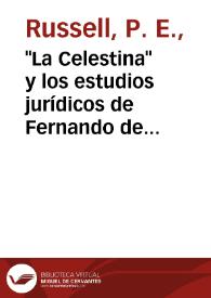 Portada:\"La Celestina\" y los estudios jurídicos de Fernando de Rojas / Peter E. Russell