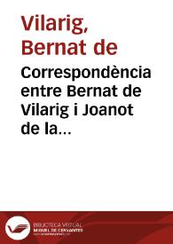 Portada:Correspondència entre Bernat de Vilarig i Joanot de la Serra