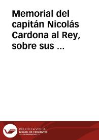 Portada:Memorial del capitán Nicolás Cardona al Rey, sobre sus descubrimientos y servicios en la California