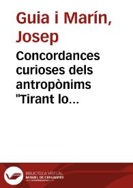 Portada:Concordances curioses dels antropònims \"Tirant lo Blanc\" i \"Carmesina\" / Josep Guia