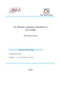 Portada:La víctima : aspectos sustantivos y procesales / Pilar Íñiguez Ortega