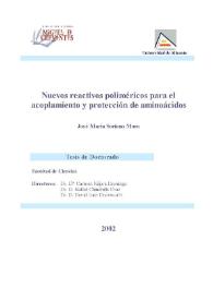 Portada:Nuevos reactivos poliméricos para acoplamiento y protección de aminoácidos / José María Soriano Mora