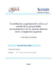 Portada:Contribución experimental y teórica al estudio de las propiedades termodinámicas de las mezclas binarias entre compuestos orgánicos / Nicolás Riesco Fernández