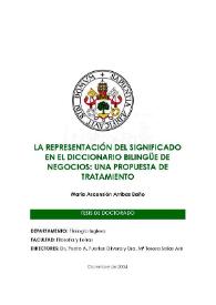 Portada:La representación del significado en el diccionario bilingüe de negocios : una propuesta de tratamiento / María Ascensión Arribas Baño