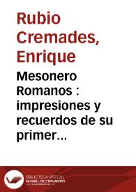 Portada:Mesonero Romanos : impresiones y recuerdos de su primer viaje por Europa (1833-1834) / Enrique Rubio Cremades