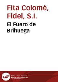 Portada:El Fuero de Brihuega / Fidel Fita