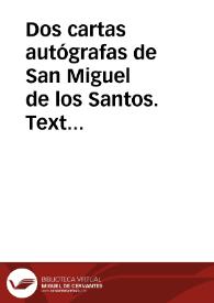 Portada:Dos cartas autógrafas de San Miguel de los Santos. Texto inédito