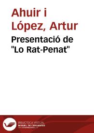 Portada:Presentació de \"Lo Rat-Penat\" / Artur Ahuir i López