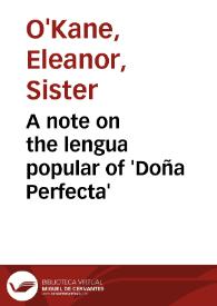 Portada:A note on the lengua popular of 'Doña Perfecta' / Sister Eleanor O'Kane