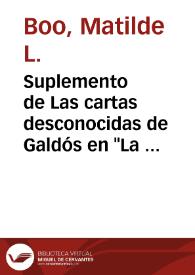Portada:Suplemento de Las cartas desconocidas de Galdós en \"La prensa\" de Buenos Aires / Matilde L. Boo