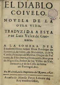 Portada:El diablo coiuelo : novela de la otra vida / traduzida a esta por Luis Velez de Gueuara