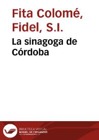 Portada:La sinagoga de Córdoba / Fidel Fita