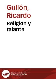 Portada:Religión y talante / Ricardo Gullón
