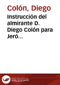 Portada:Instrucción del almirante D. Diego Colón para Jerónimo de Agüero