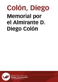 Portada:Memorial por el Almirante D. Diego Colón