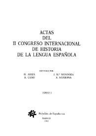 Portada:Actas del II Congreso Internacional de Historia de la Lengua Española. Tomo I / editadas por M. Ariza... [et al.]
