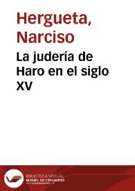 Portada:La judería de Haro en el siglo XV / Narciso Hergueta