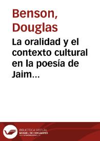Portada:La oralidad y el contexto cultural en la poesía de Jaime Gil de Biedma / Douglas K. Benson