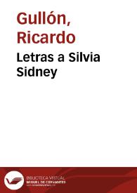 Portada:Letras a Silvia Sidney / Ricardo Gullón