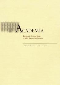 Portada:Academia : Boletín de la Real Academia de Bellas Artes de San Fernando. Primer semestre de 2000. Número 90. Preliminares e Índice