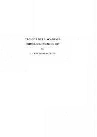Portada:Academia : Boletín de la Real Academia de Bellas Artes de San Fernando. Primer semestre de 1989. Crónica de la Academia / J. J. Martín González