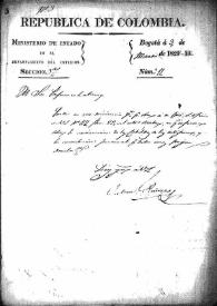 Portada:Comunicación sobre el envío de la Ley de cabildos, Ley de indígenas y Contribución personal que han de pagar a la armada. (Bogotá, 3 de marzo de 1829)