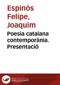 Portada:Poesia catalana contemporània. Presentació / Joaquim Espinós Felipe