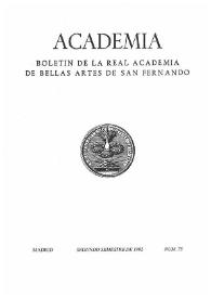 Portada:Academia: Boletín de la Real Academia de Bellas Artes de San Fernando. Segundo semestre de 1992. Número 75. Preliminares e índice