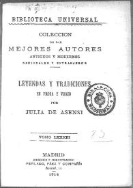 Portada:Leyendas y tradiciones : en prosa y verso / por Julia de Asensi