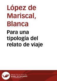 Portada:Para una tipología del relato de viaje / Blanca López de Mariscal
