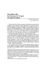 Portada:Dos palabras sobre las Inscripciones de Cartagena del conde de Lumiares / Juan Manuel Abascal Palazón