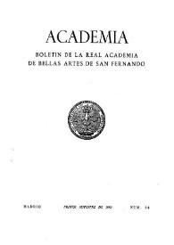 Portada:Academia : Boletín de la Real Academia de Bellas Artes de San Fernando. Primer semestre de 1982. Número 54. Preliminares e índice
