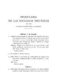 Portada:Inventario de las medallas españolas que posee la Real Academia de la Historia / Juan Catalina García