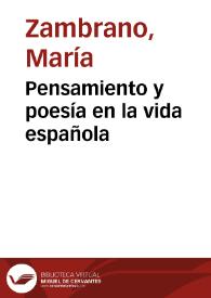 Portada:Pensamiento y poesía en la vida española / María Zambrano