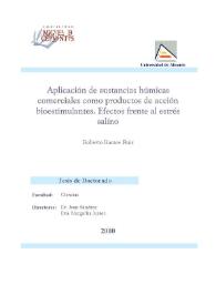 Portada:Aplicación de sustancias húmicas comerciales como productos de acción bioestimulante: efectos frente al estrés salino / Roberto Ramos Ruiz