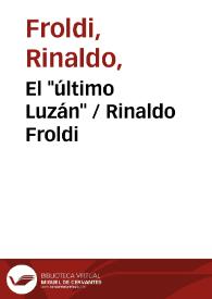 Portada:El \"último Luzán\" / Rinaldo Froldi