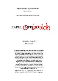 Portada:Papel impreso- Papel oprimido / Miguel Cobaleda