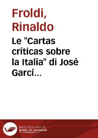 Portada:Le \"Cartas críticas sobre la Italia\" di José García de la Huerta / Rinaldo Froldi