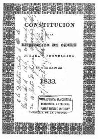 Portada:Constitución de la República de Chile jurada y promulgada el 25 de mayo de 1833