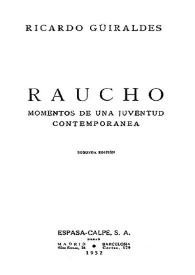 Portada:Raucho : momentos de una juventud contemporánea / Ricardo Güiraldes