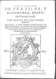 Portada:Los trabaios de Persiles y Sigismunda, historia setentrional / por Miguel de Ceruantes Saauedra ...
