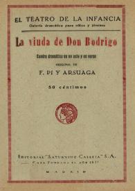 Portada:La viuda de Don Rodrigo : cuadro dramático en un acto y en verso / original de F. Pi y Arsuaga