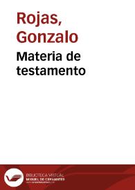 Portada:Materia de testamento / Gonzalo Rojas