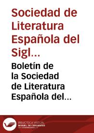 Portada:Boletín de la Sociedad de Literatura Española del Siglo XIX