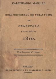 Portada:Calendario manual y guía universal de forasteros en Venezuela para el año de 1810