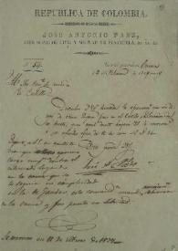 Portada:[Carta de J. Antonio Páez, Jefe Superior Civil y Militar de Venezuela ... al Sr. Comandante de Armas de Puerto Cabello, en Caracas a 3 de febrero de 1829] / José Antonio Páez