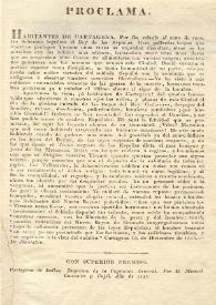 Portada:Proclama : habitantes de Cartagena [El ejército realista a los habitantes de Cartagena de Indias 12 de diciembre de 1815] / De Montalvo